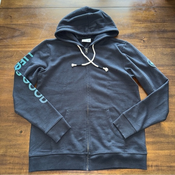 Life Is Good Tops - Life is Good Black Full Zip Hoodie Sweater womens Small teal logo sleeve